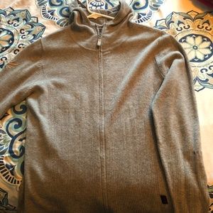 L. Grey zip-up hoodie wool sweater
